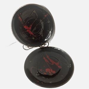 Studio Art Pottery Ceramic Set of 2 Dinner Plates Abstract Black 11.5”